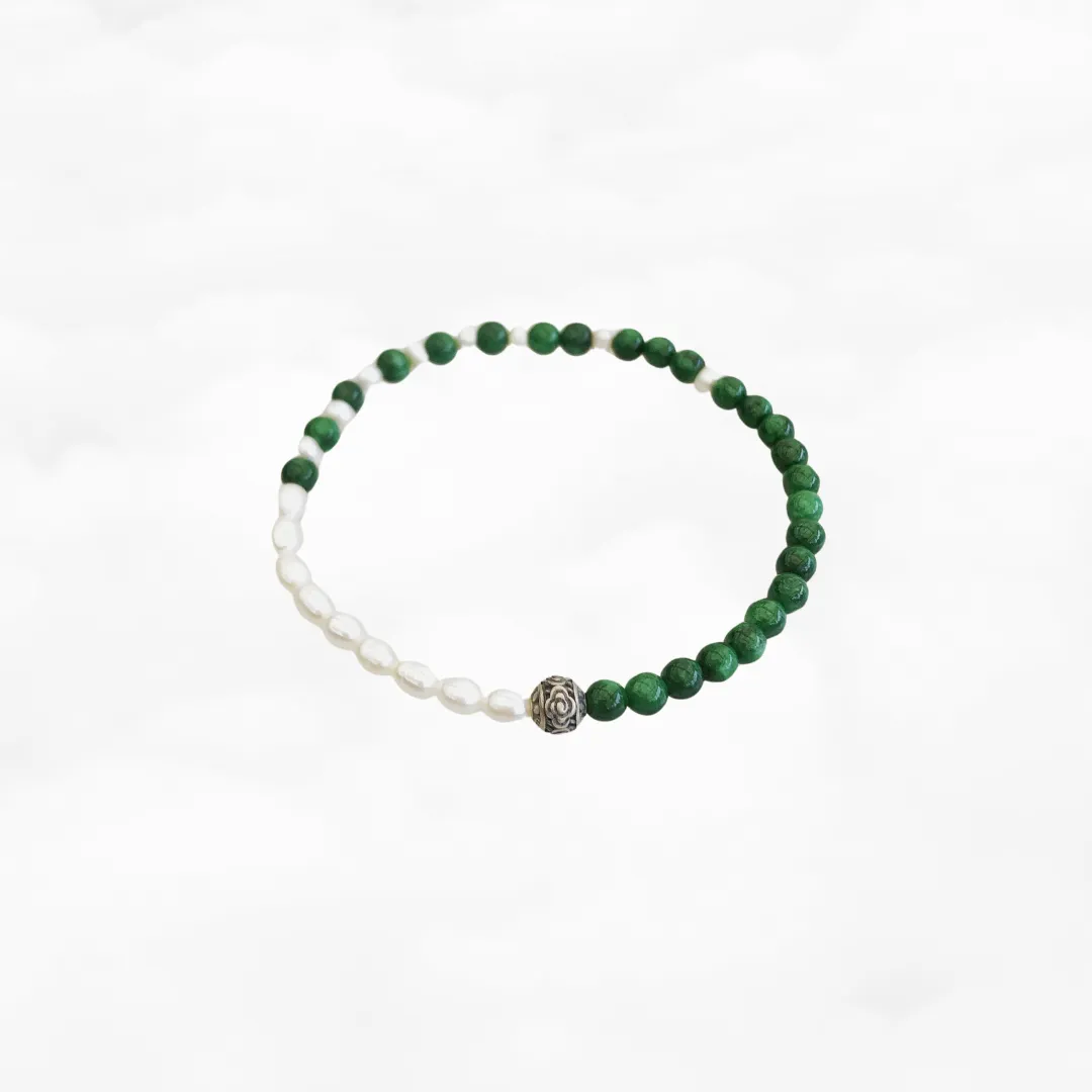 Transition Beaded Jadeite and Pearl Bracelet 3mm