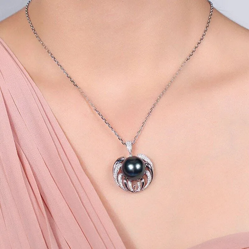 Trendy Black Pearl Personality Clavicle Chain Pendant Necklace - 925 Sterling Silver