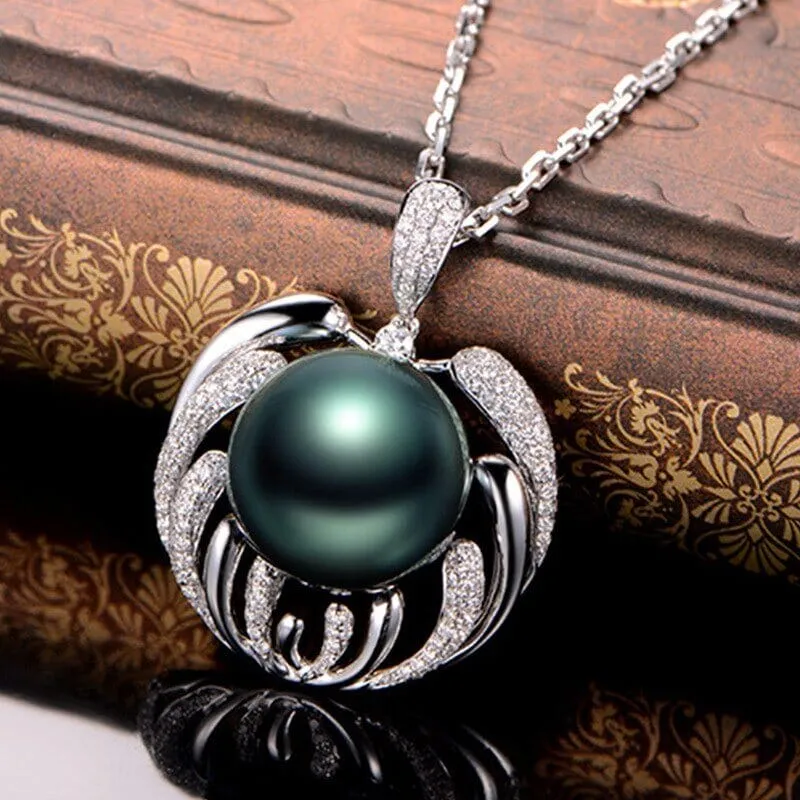 Trendy Black Pearl Personality Clavicle Chain Pendant Necklace - 925 Sterling Silver