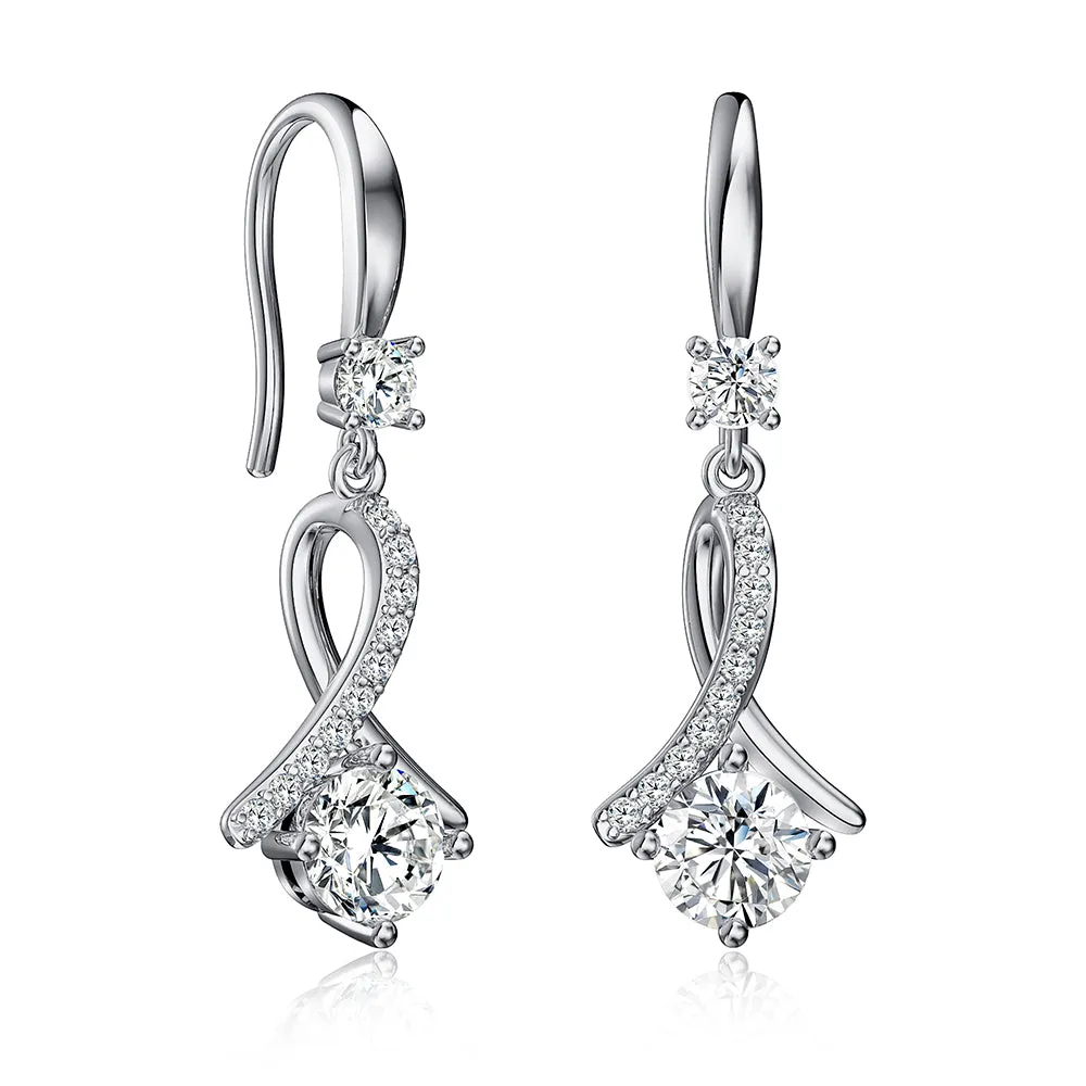 Unique Moissanite Infinity Drop Earrings in Sterling Silver