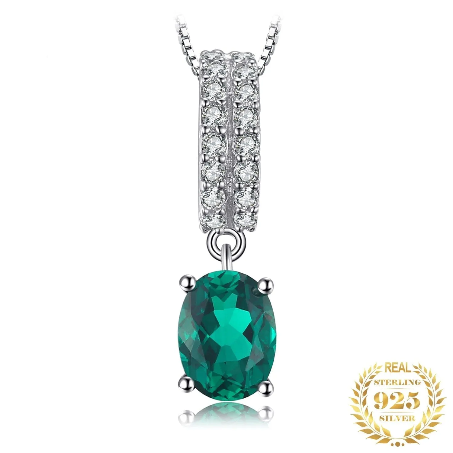 Unique Oval Simulated Nano Emerald Pendant - 925 Sterling Silver