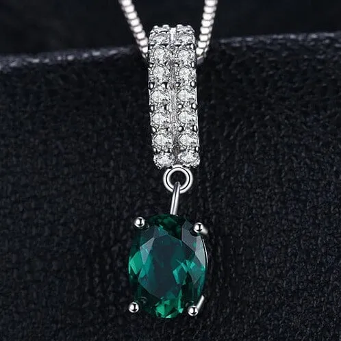 Unique Oval Simulated Nano Emerald Pendant - 925 Sterling Silver