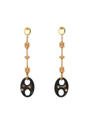 Valente Ebony Wood Pink & Orange Sapphire Dangle Earrings