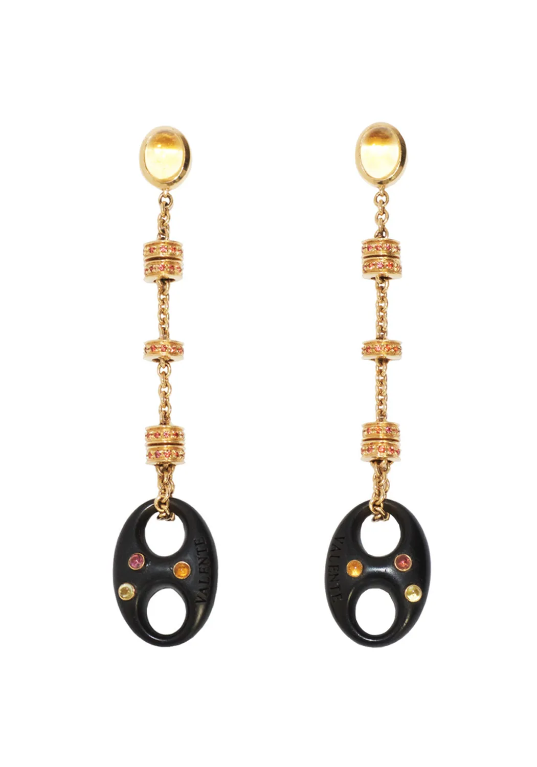 Valente Ebony Wood Pink & Orange Sapphire Dangle Earrings