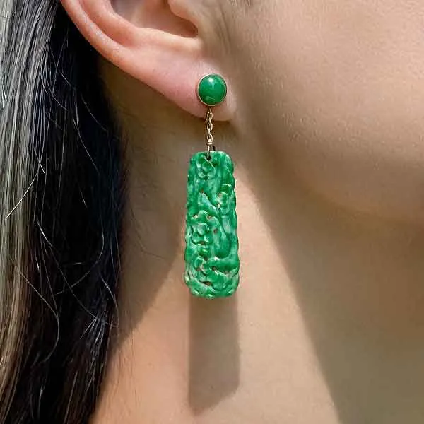 Vintage Carved Jade Drop Earrings