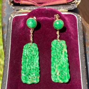 Vintage Carved Jade Drop Earrings