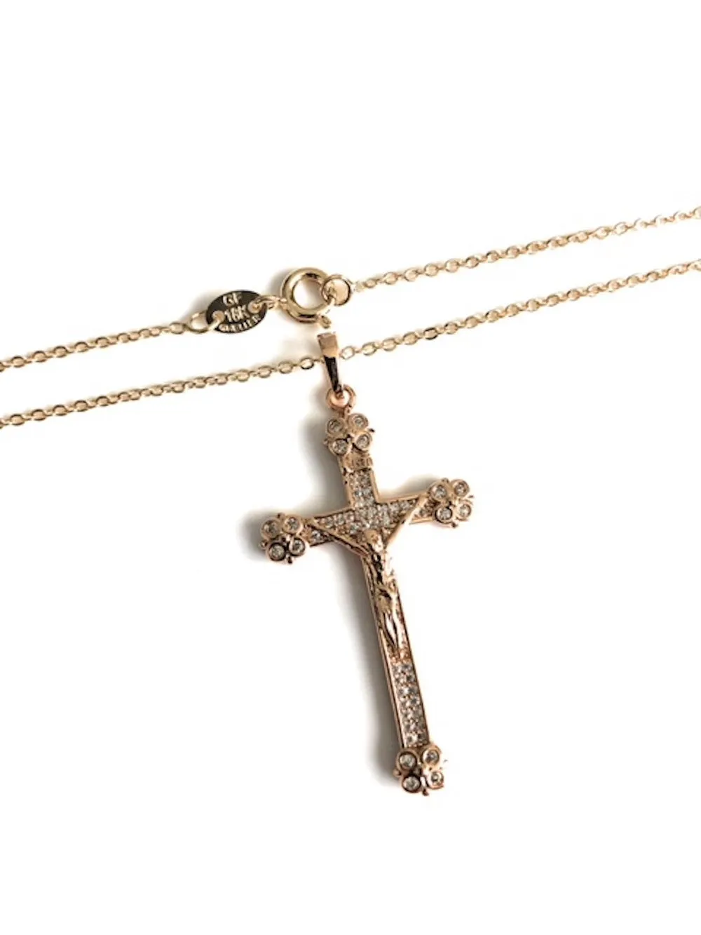 Vintage Style Cross Necklace, 18k Gold Plated Crucifix Pendant, Big Cross Charm, Catholic Gifts, Jesus Charm, Vintage Cross Choker, For Her