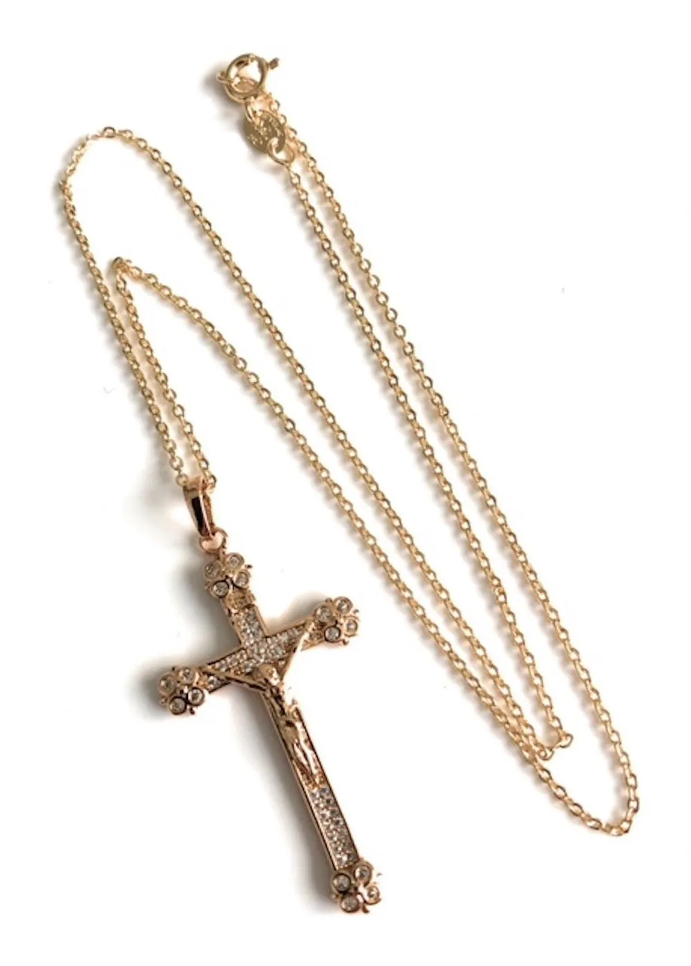 Vintage Style Cross Necklace, 18k Gold Plated Crucifix Pendant, Big Cross Charm, Catholic Gifts, Jesus Charm, Vintage Cross Choker, For Her