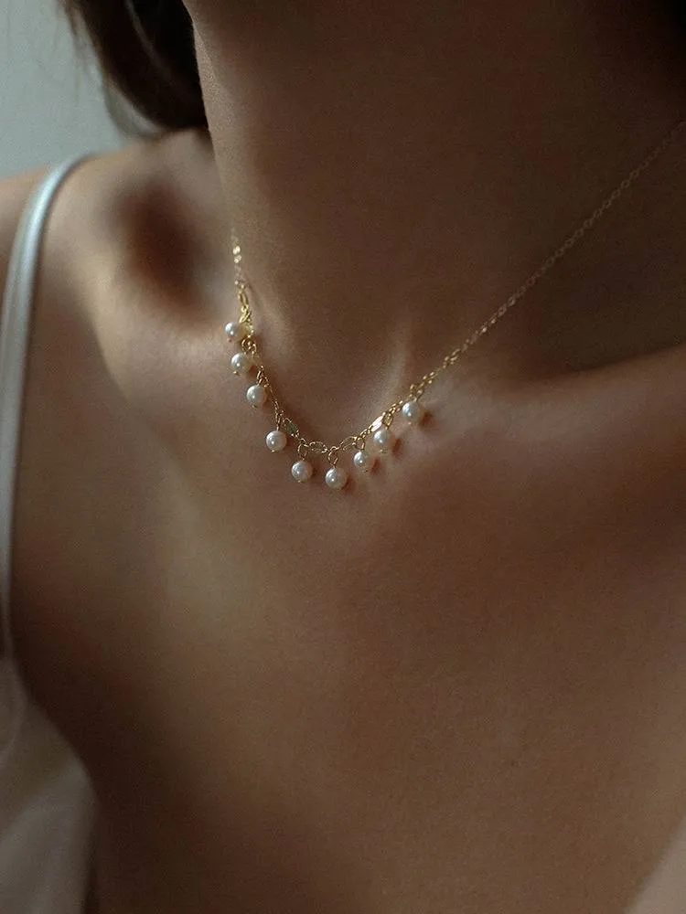 Vintage Y Shape Freshwater Pearl Choker 14K Yellow Gold Necklace Style B