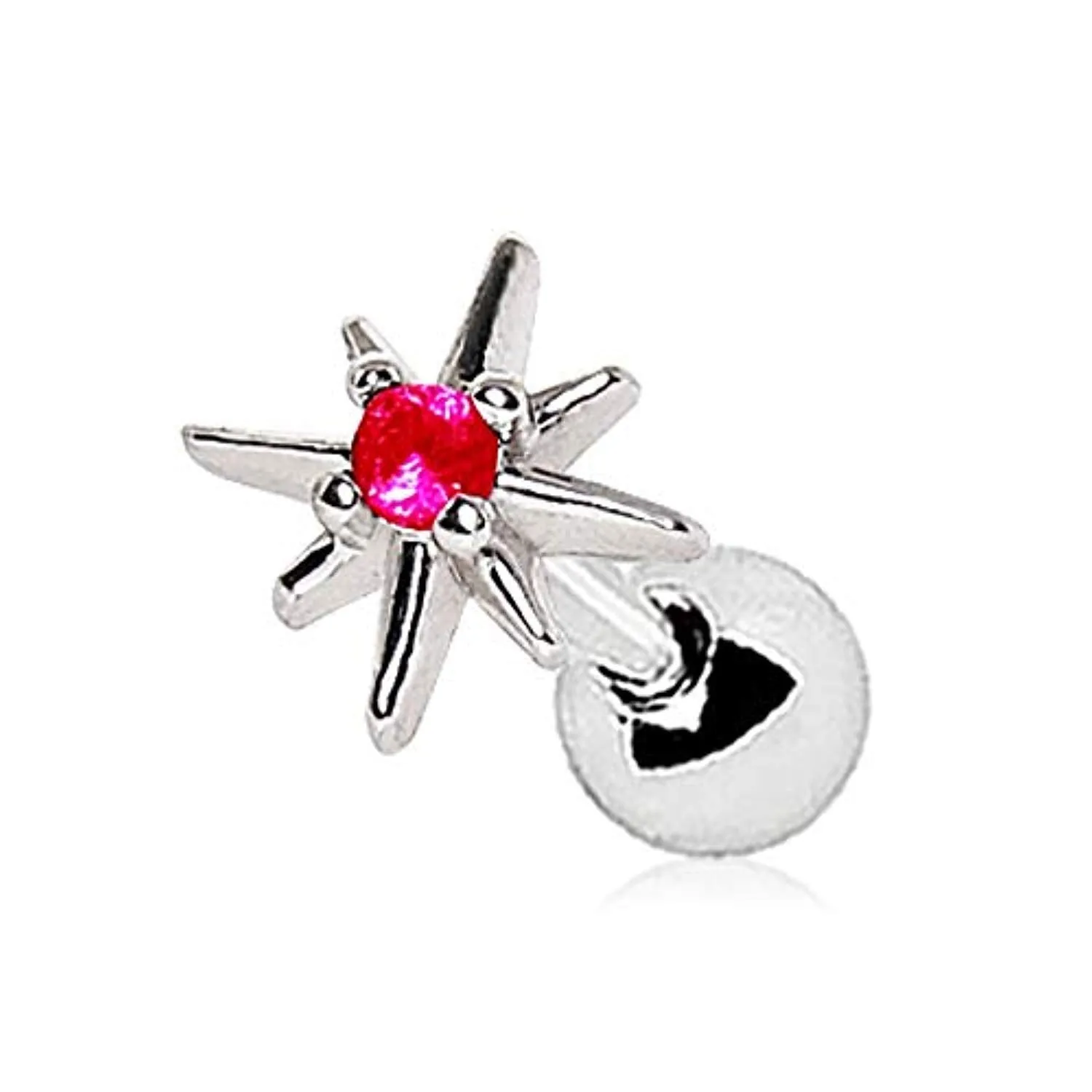 WildKlass 316L Stainless Steel Red Jeweled North Star Cartilage Earring