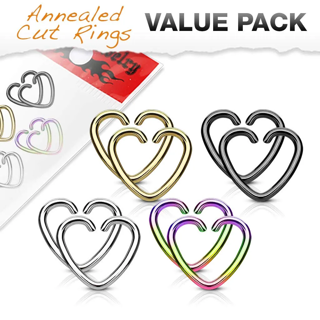 WILDKLASS Value Packs 4 Pairs Plated Heart Cut Rings 316L Surgical Steel for Cartilage/Tragus/Daith and More