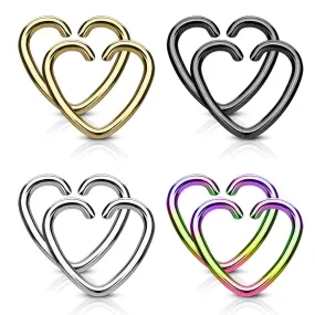 WILDKLASS Value Packs 4 Pairs Plated Heart Cut Rings 316L Surgical Steel for Cartilage/Tragus/Daith and More