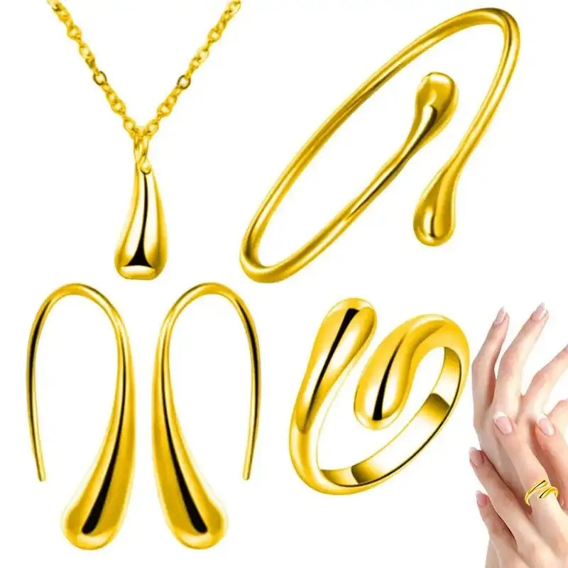 Women 4Pcs Fashion Necklace Earrings Opening Ring Bracelet jewelry sets necklace set S785947