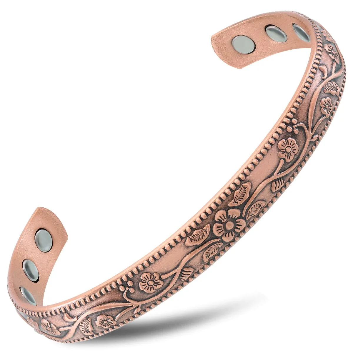 Women’s Floral Style Copper Magnetic Therapy Bracelet Bangle