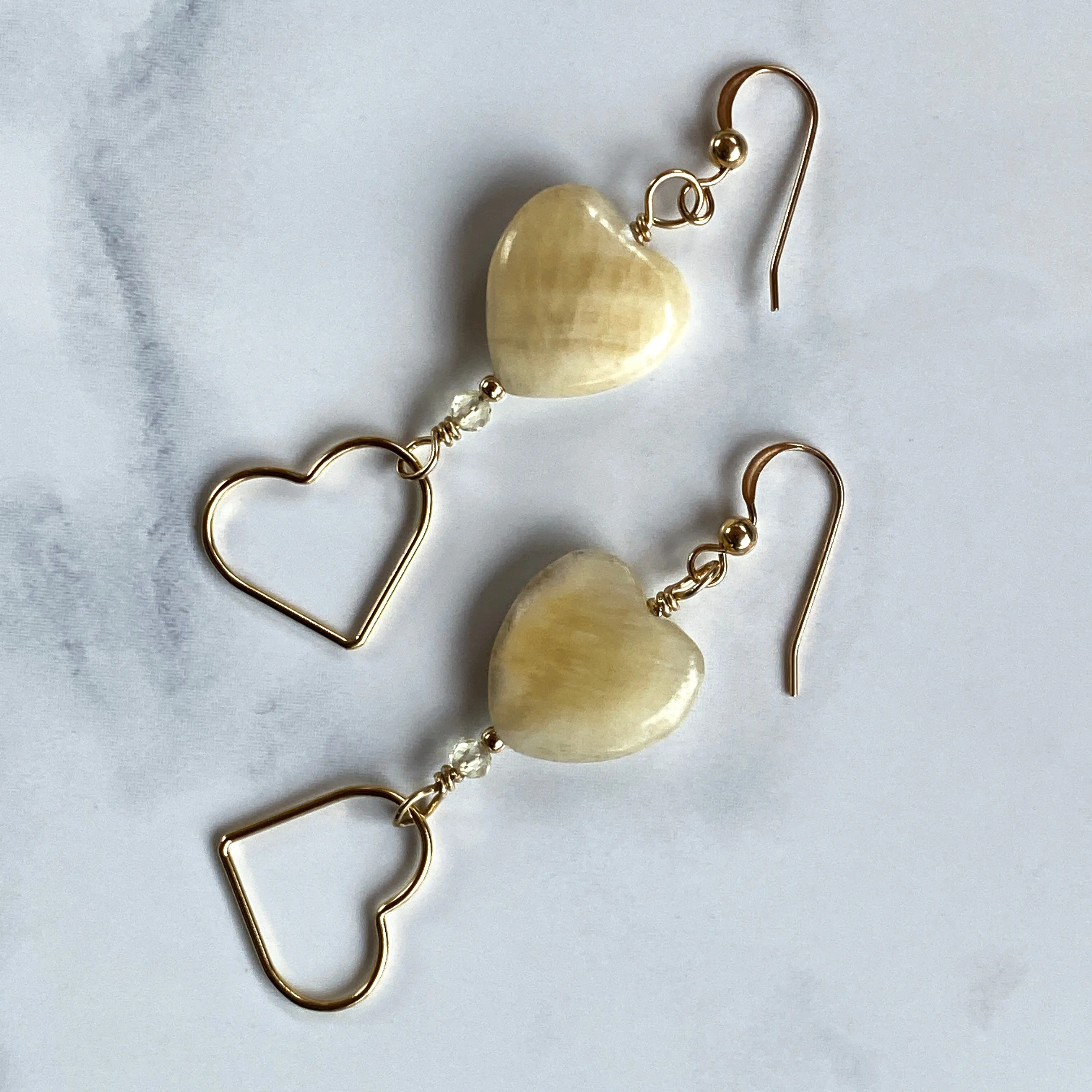 Yellow Topaz gemsotne and gold Heart Earrings