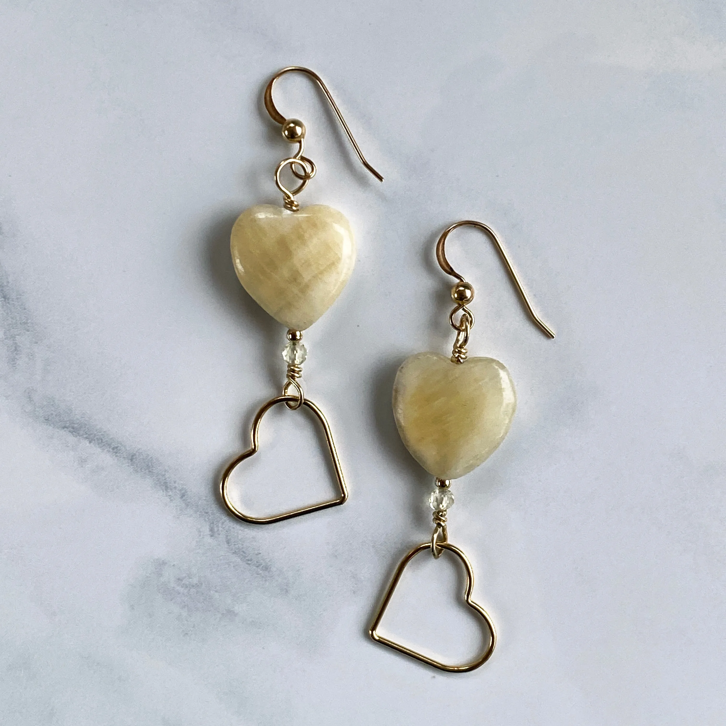 Yellow Topaz gemsotne and gold Heart Earrings