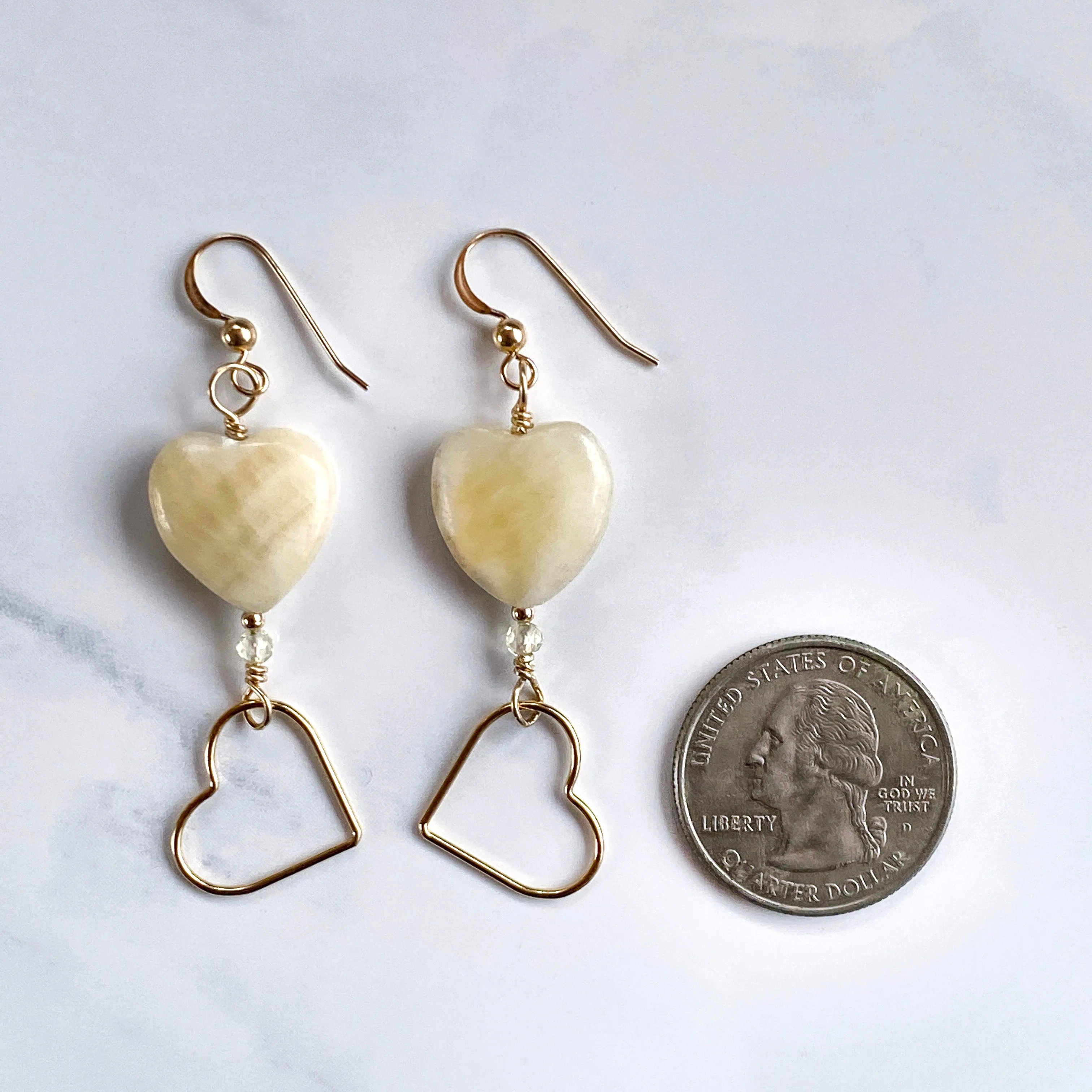 Yellow Topaz gemsotne and gold Heart Earrings