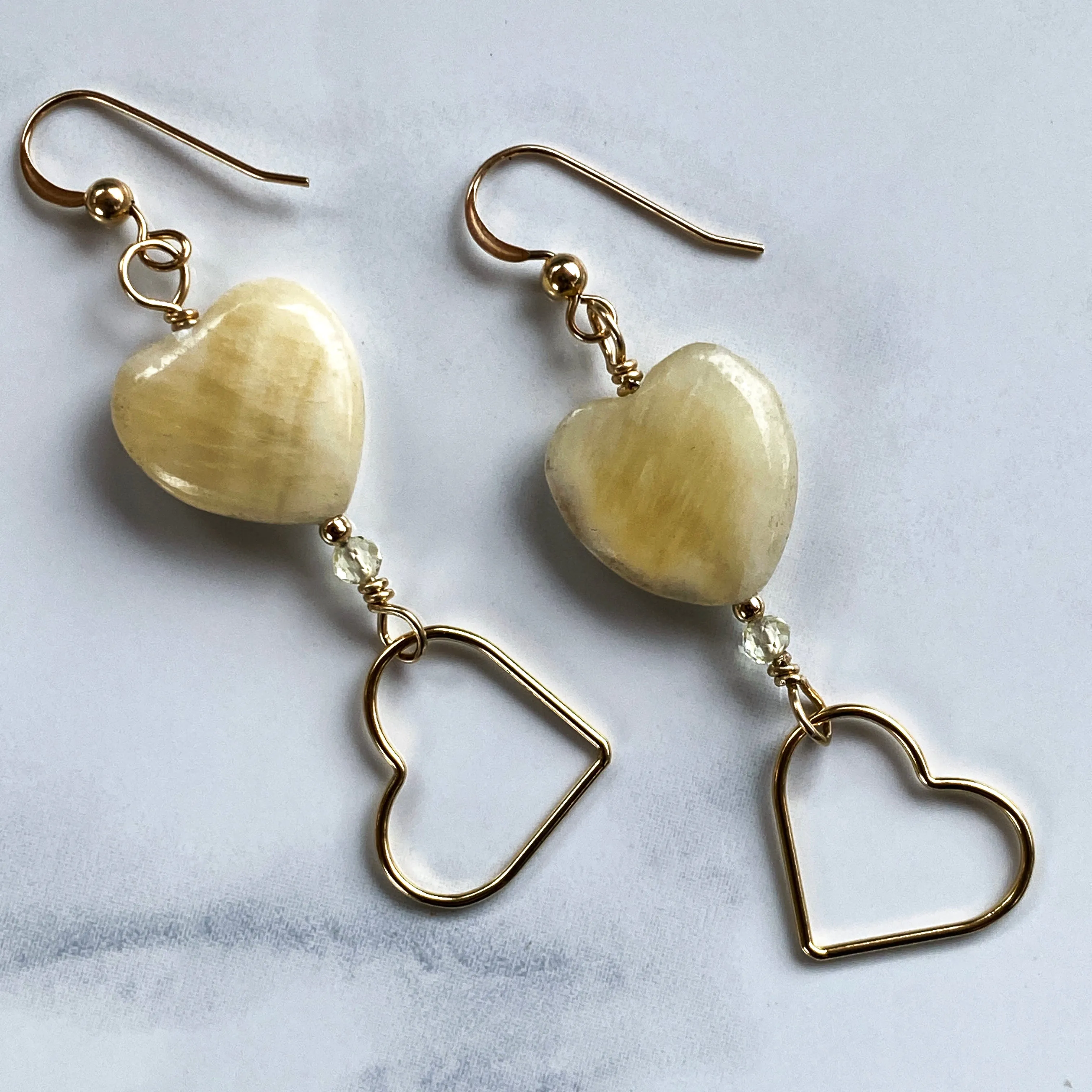 Yellow Topaz gemsotne and gold Heart Earrings