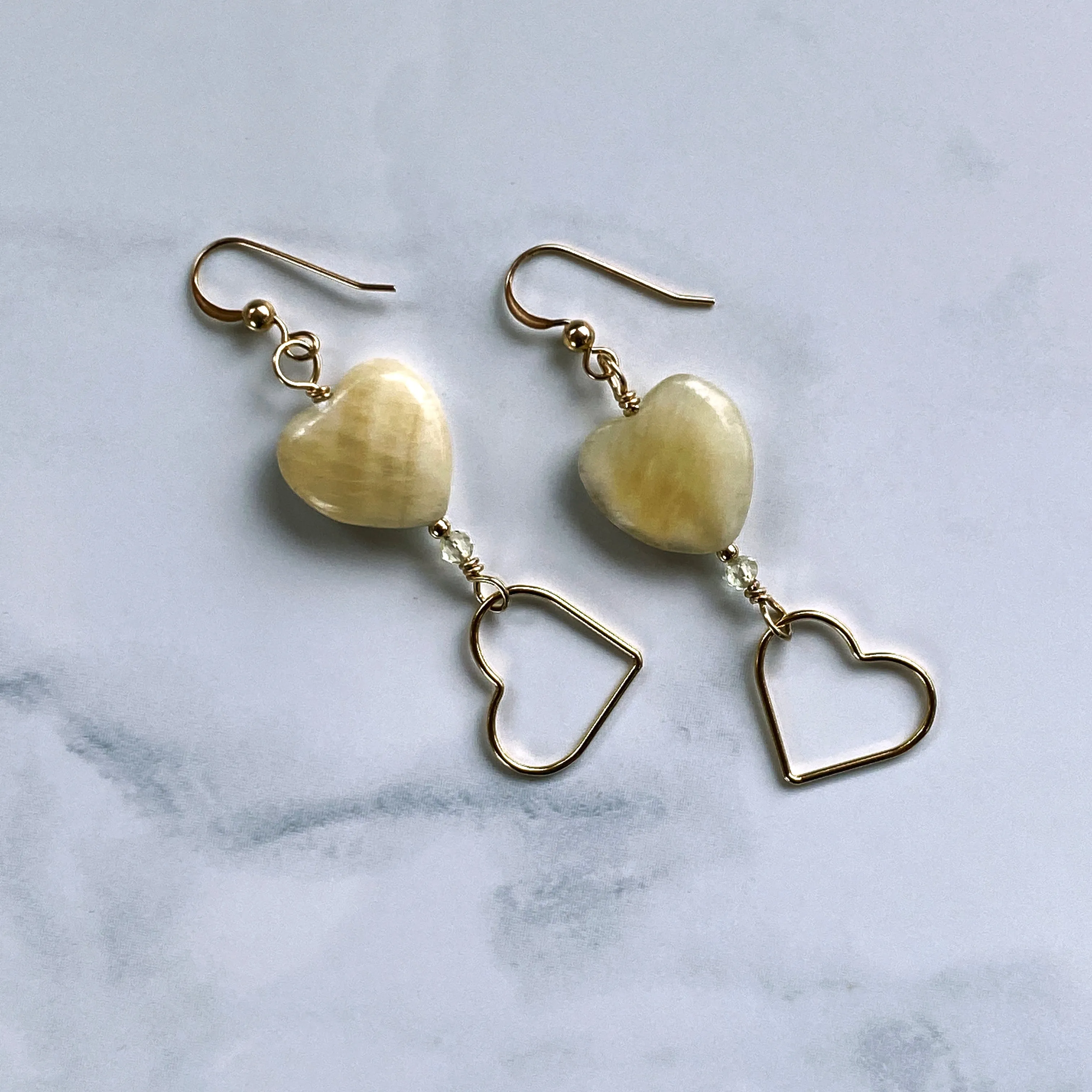 Yellow Topaz gemsotne and gold Heart Earrings